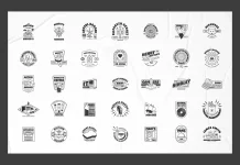Download 35 retro logo illustrations by Danny Aldana as fully editable vector graphics in the style of cool vintage badges.