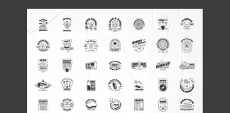 Download 35 retro logo illustrations by Danny Aldana as fully editable vector graphics in the style of cool vintage badges.