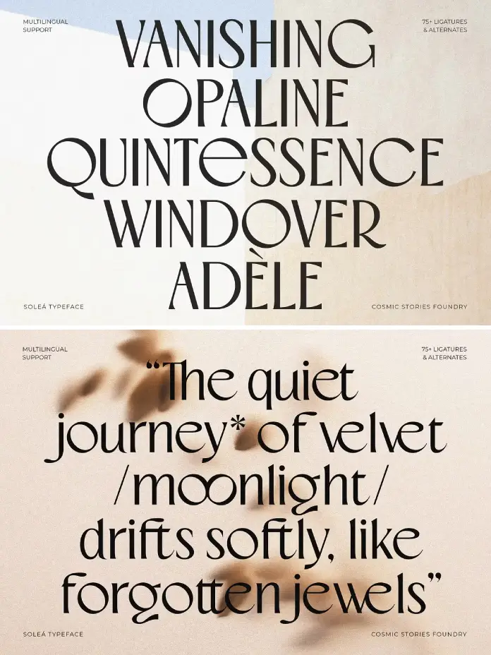 The Soleá typeface is an elegant font designed by CarmineType.