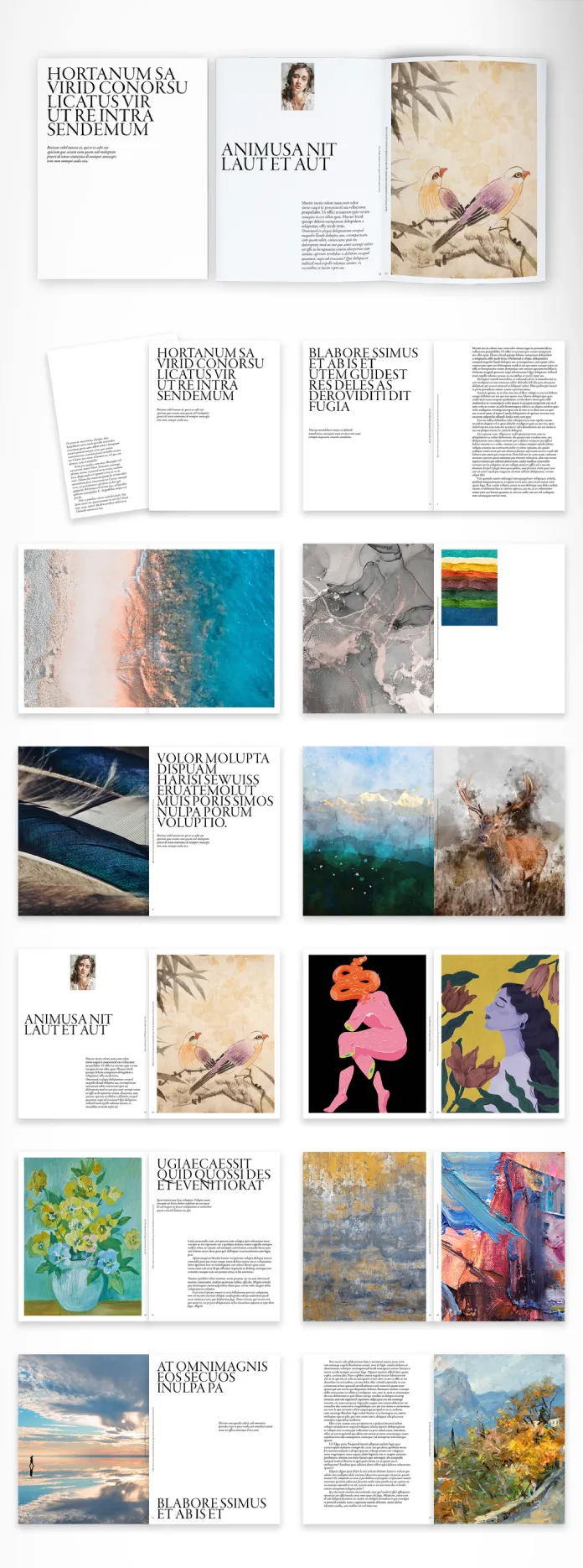 Download a visual editorial art book layout as an Adobe InDesign template, designed by McLittle Stock.