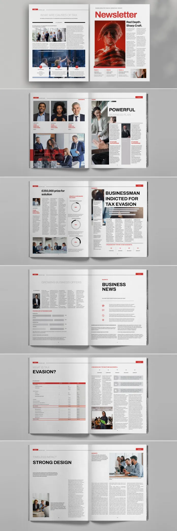 An Adobe InDesign template for business brochures and promotional newsletters in US Letter size.
