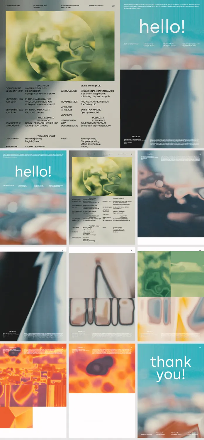 Download a colorful resume and portfolio layout as an Adobe InDesign template, designed by The Royal Studio.