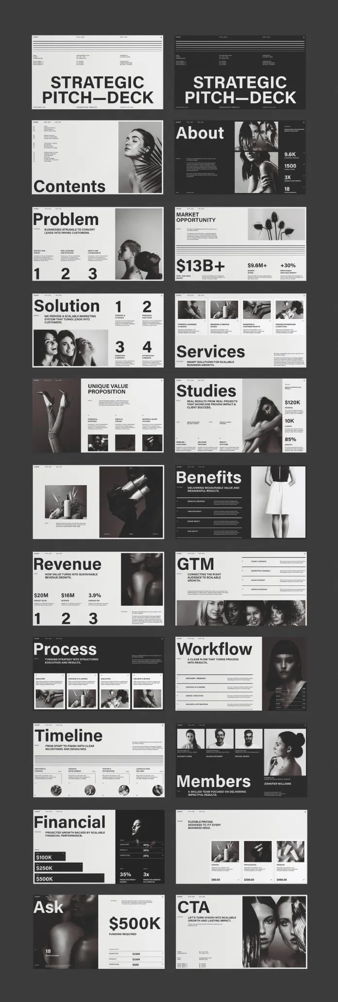 Download a pitch deck presentation design template as an Adobe InDesign layout, created by RedGiant.