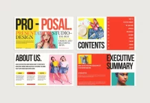 A Colorful Business Proposal Presentation Template for Adobe InDesign by E-Type.