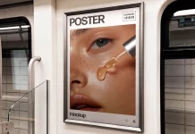 High Resolution Train Poster Design Photoshop Mockup: Subway Branding Presentation by Pixelbuddha Studio. No AI