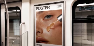 High Resolution Train Poster Design Photoshop Mockup: Subway Branding Presentation by Pixelbuddha Studio. No AI
