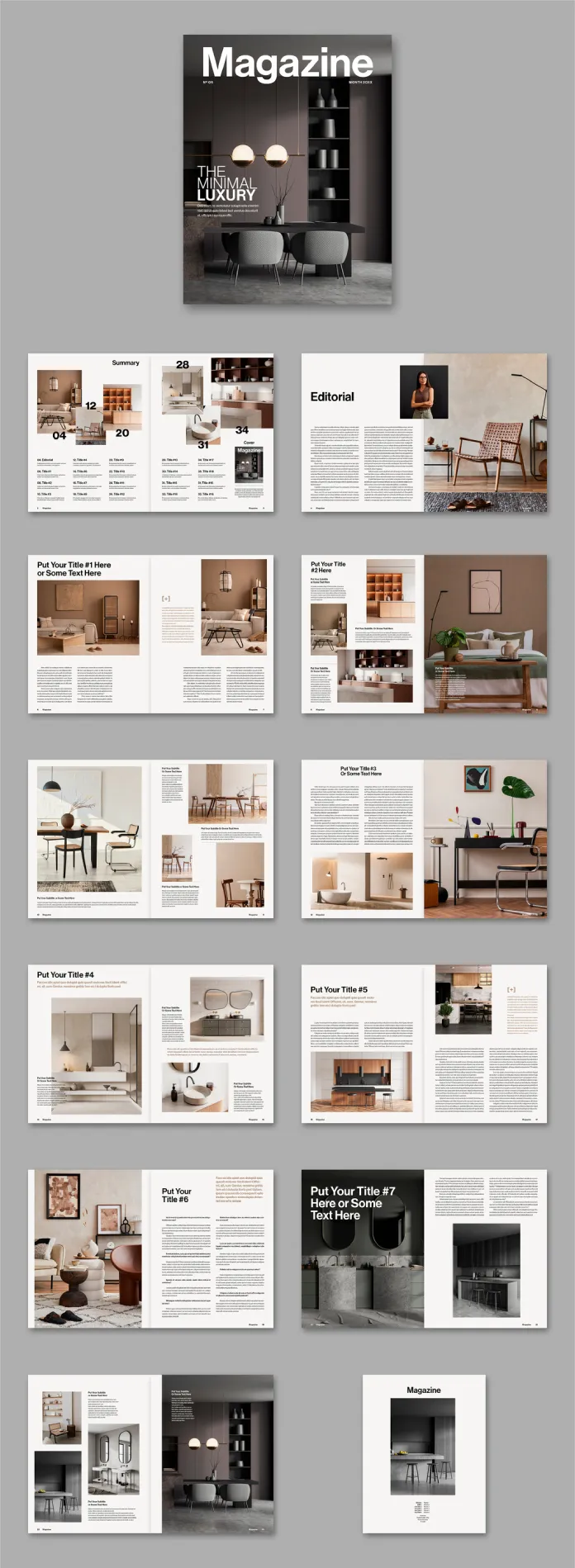 This Adobe InDesign magazine template in US Letter size was created by graphic designer Tom Sarraipo.