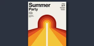 A Minimalist Summer Party Poster Template in a Stylish Retro Vector Graphic Style A minimalist summer party poster template in a geometric graphic style by Jozef Micic. The colorful sun graphic is a fully editable vector graphic.