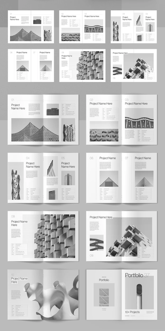 A portfolio brochure InDesign layout in US Letter and A4 by bourjart.