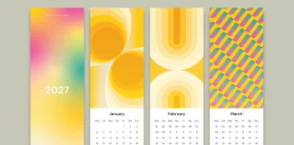 2027 Risograph Wall Calendar Template: A Hands-On Test of Designcy Studio’s Retro Pattern Design A Risograph Wall Calendar 2027 Vector Graphic Template with Retro Pattern Backgrounds by Designcy Studio.