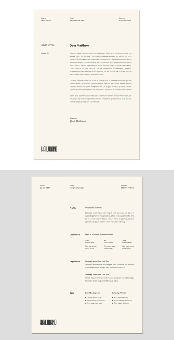 A simple resume Adobe InDesign template with CV and cover letter design by GraphyPix.