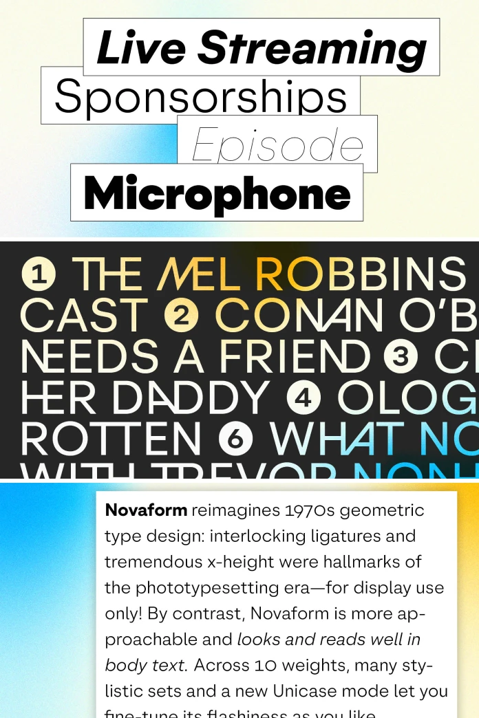 Novaform font family by Moritz Kleinsorge of Identity Letters