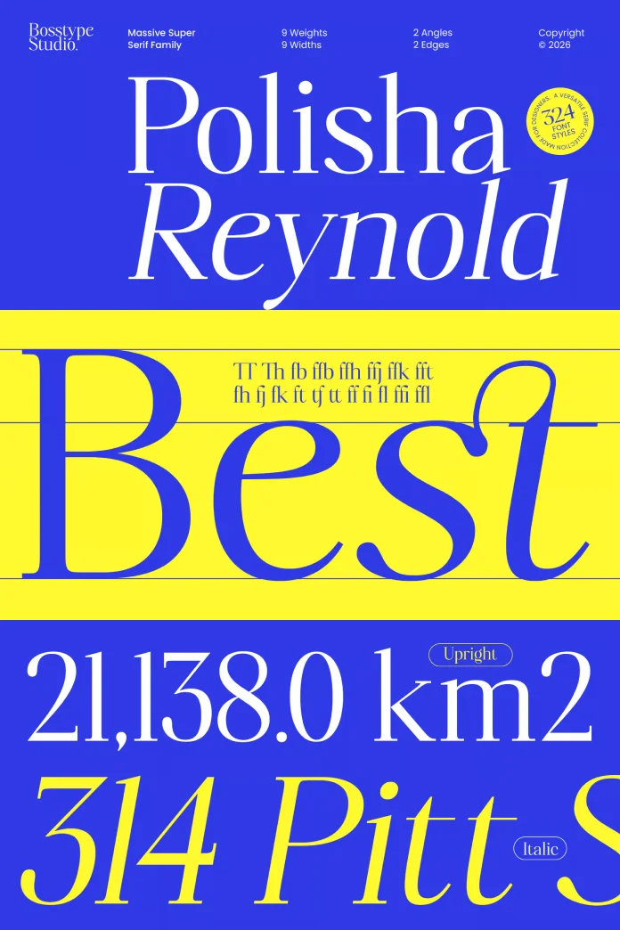 Polisha Reynold font family by Bosstype Studio