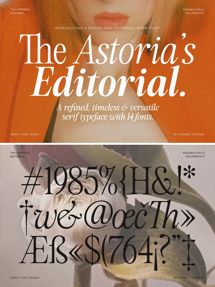 The Astoria's Editorial Serif font family by CarmineType.