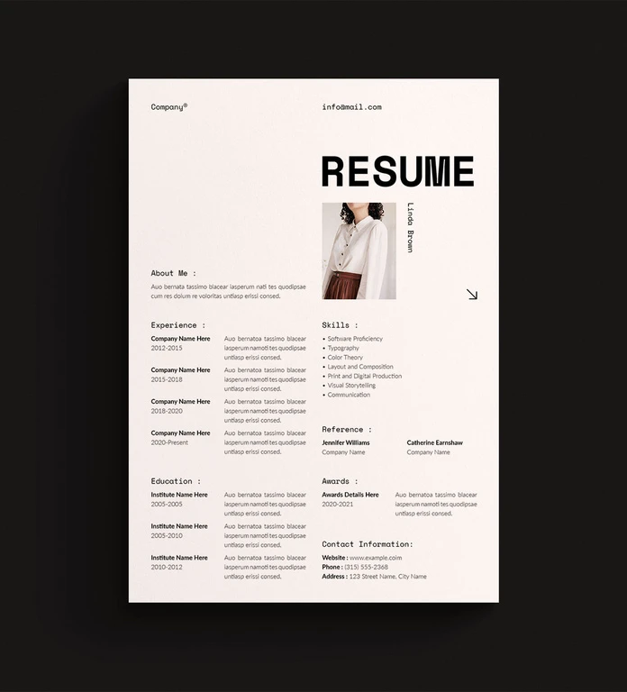 A creative resume template for Adobe InDesign layouts in US Letter and A4, designed by Adobe Stock contributor E-Type.