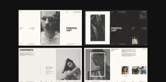 A digital portfolio template for use in Adobe InDesign, created by RedGiant.