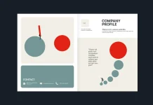 A printable company profile brochure template for Adobe InDesign with infographics in US Letter and A4.
