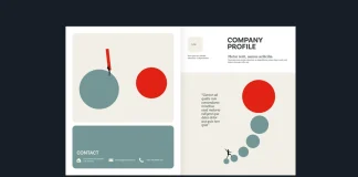 A printable company profile brochure template for Adobe InDesign with infographics in US Letter and A4.