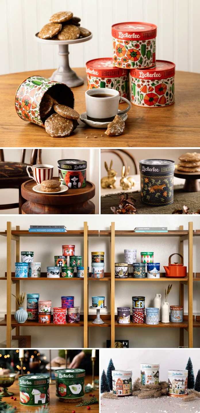 Leckerlee Lebkuchen's tin packaging design by Strohl, Inc.