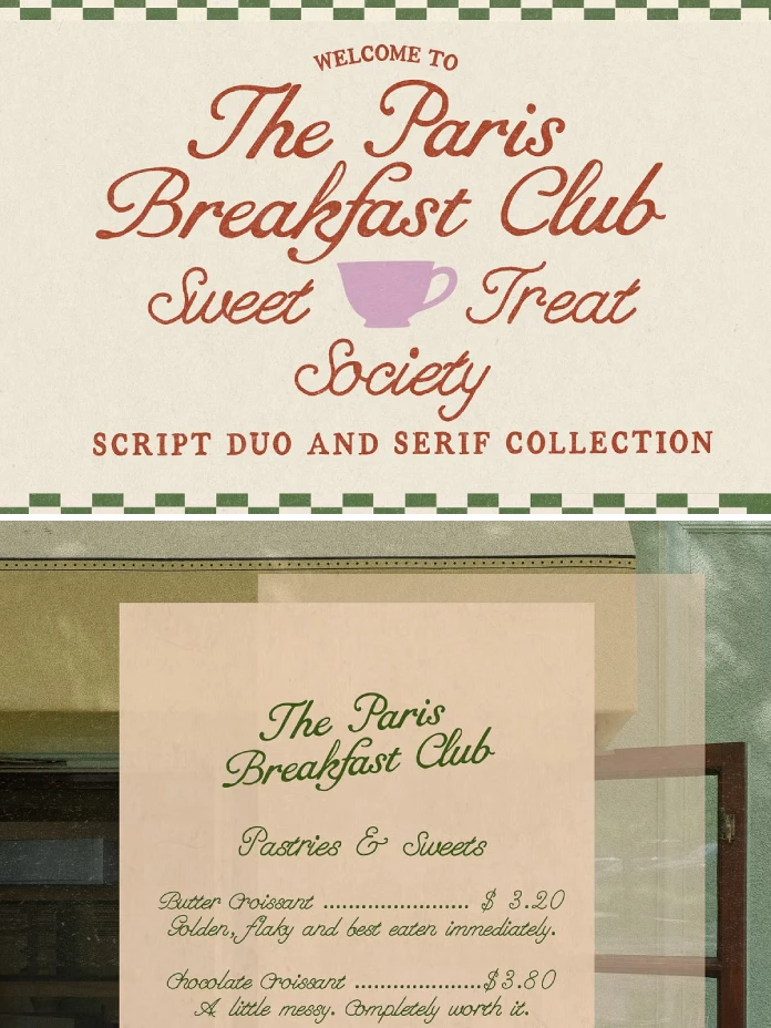 Paris Breakfast Club & Sweet Treat, a handwritten font collection by Laras Wonderland.