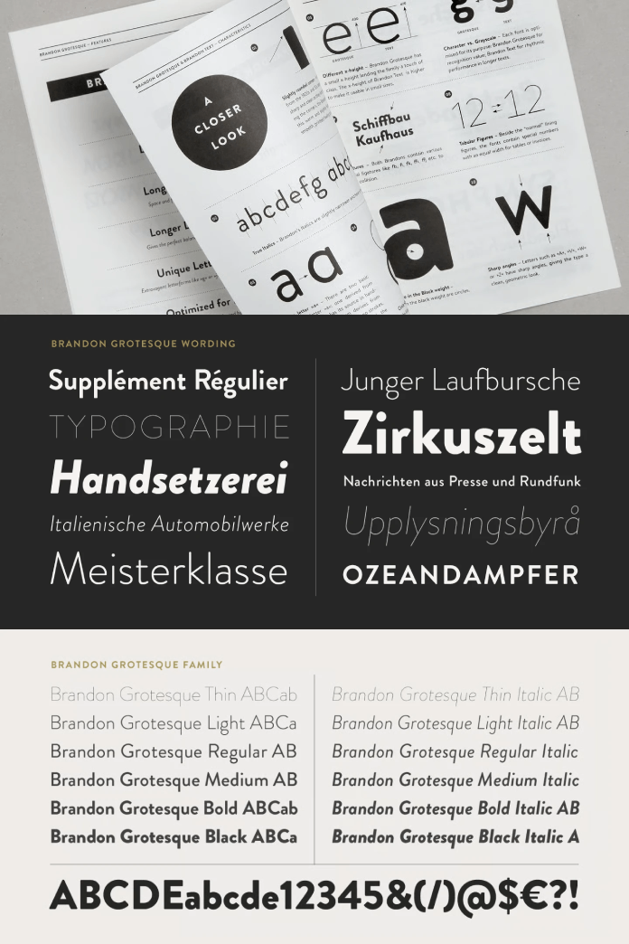 Brandon Grotesque font family by German typeface designer Hannes von Döhren of HVD Fonts.