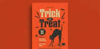 Retro Halloween Flyer by Guuver Works Because One Arched Cat Does All the Selling You can download this retro Halloween trick-or-treat party event flyer as a vector graphic for use in design software such as Adobe Illustrator.