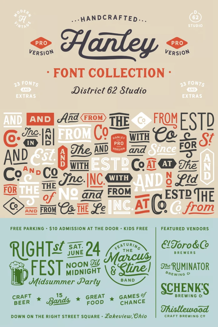 Hanley Pro font family by District 62 Studio
