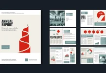 An InDesign annual report template with minimalist infographics and illustrations created by graphic designer and Adobe Stock contributor Jozef Micic.