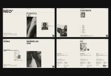 A minimalist grid-based InDesign portfolio and resume presentation design template created by Adobe Stock contributor RedGiant for eye-catching slide-deck presentations.