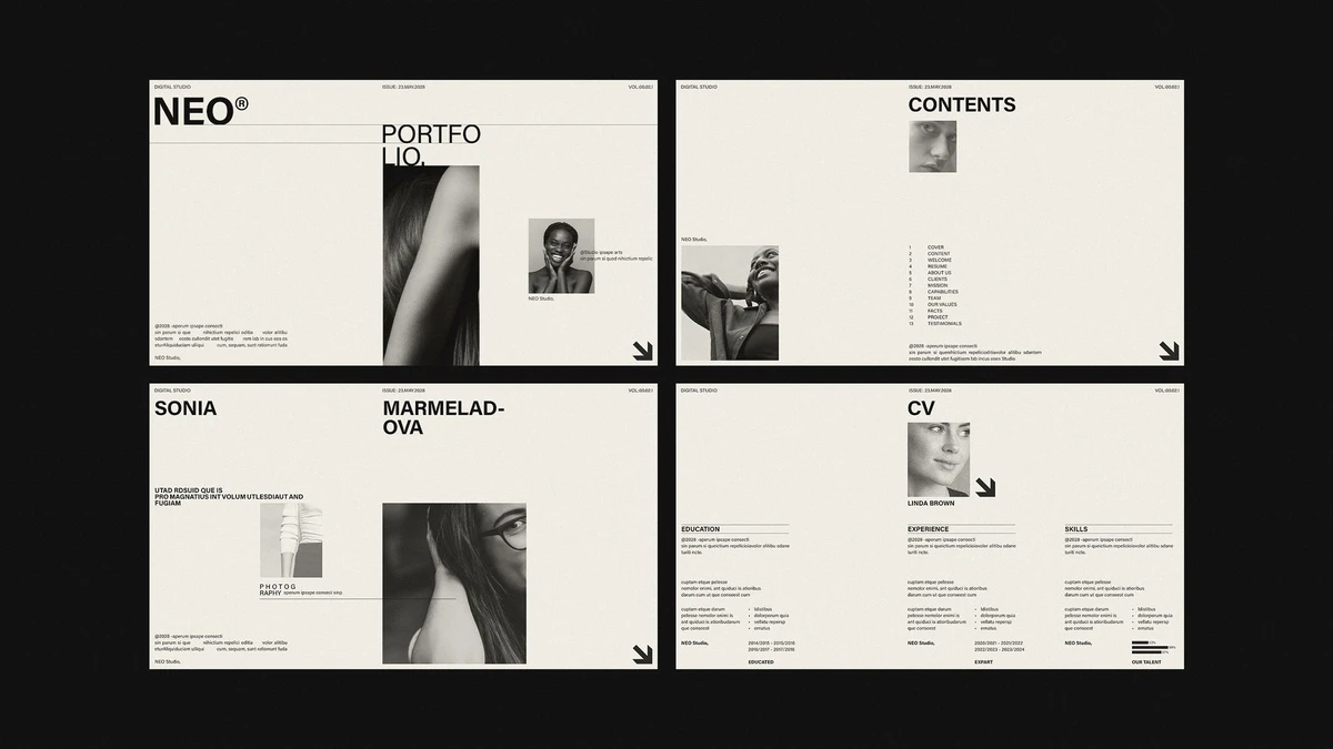A minimalist grid-based InDesign portfolio and resume presentation design template created by Adobe Stock contributor RedGiant for eye-catching slide-deck presentations. A minimalist grid-based InDesign portfolio and resume presentation design template created by Adobe Stock contributor RedGiant for eye-catching slide-deck presentations.