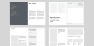 A modular grid-based product catalog layout for Adobe InDesign, designed by Juan ePrint Shop.