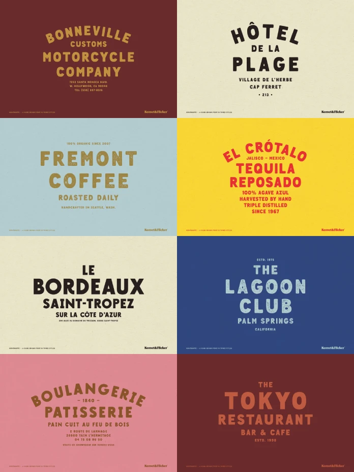 The Montmartre font by Komet & Flicker is a hand-drawn all-caps typeface inspired by vintage signage and print work.