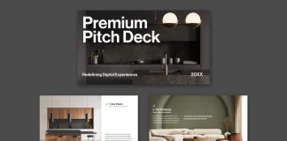 This premium InDesign pitch deck template is available for download from Adobe Stock.